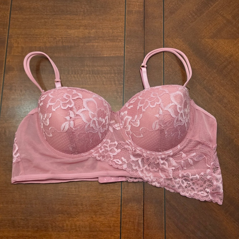 Fredericks of Hollywood Bra Women L Pink Megan Fox Lace Longline Underwire Sexy